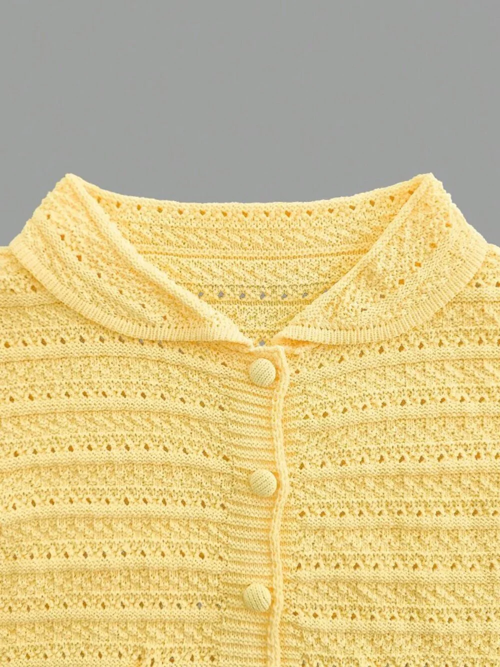 Yellow Casual Women's Knit Textured Cardigan and Shorts set